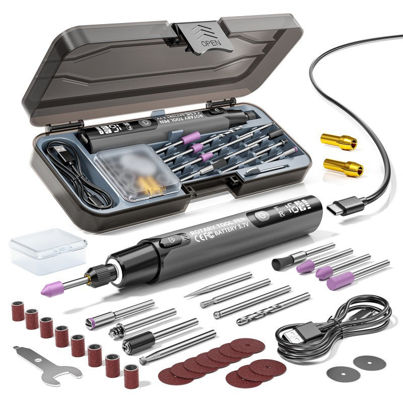 Arenzza portable electric polishing and grinding kit with various attachments for tools and garden projects.