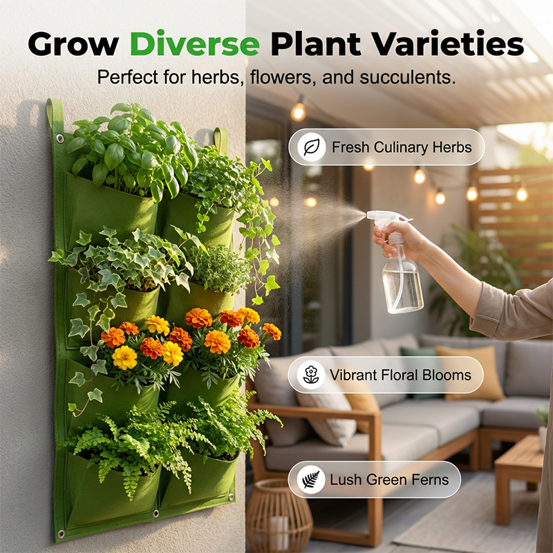 Arenzza space-saving vertical planter bags for gardening, hanging or standing, made of durable fabric for indoor or outdoor use.