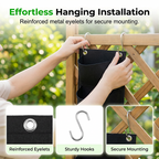 Arenzza space-saving vertical planter bags for gardening, shown hanging with plants, perfect for tools and garden spaces.