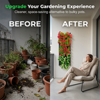 Arenzza space-saving vertical planter bags for gardening, hanging with plants inside, designed for tools and garden use.