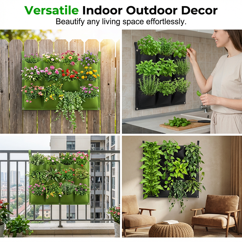 Arenzza space-saving vertical planter bags for gardening, featuring multiple pockets for plants, ideal for tools and garden organization.