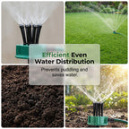 Arenzza 360° adjustable garden irrigation sprinkler with nozzle, water-saving design, used for lawns, flower beds, and crops.