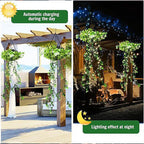Aarenza Solar Hanging Grass Light with realistic foliage, warm white glow, IP65 waterproof design, ideal for garden lighting.