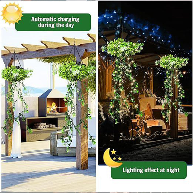 Aarenza Solar Hanging Grass Light with realistic foliage, warm white glow, IP65 waterproof design, ideal for garden lighting.