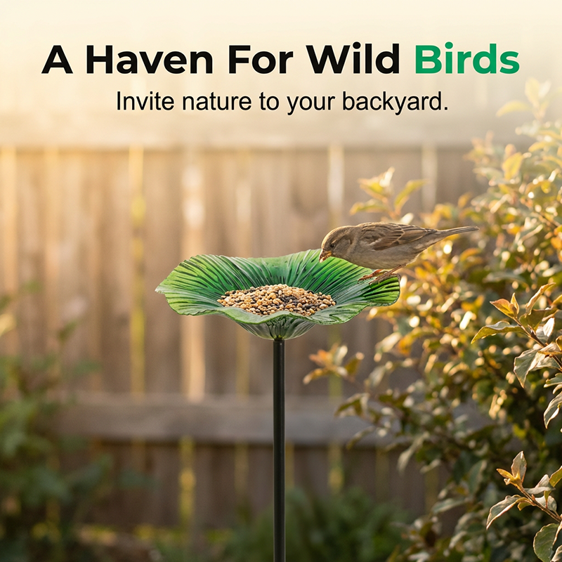 Arenzza garden flower stake bird feeder with vibrant floral design and bird motif, perfect for nature-inspired outdoor decor.