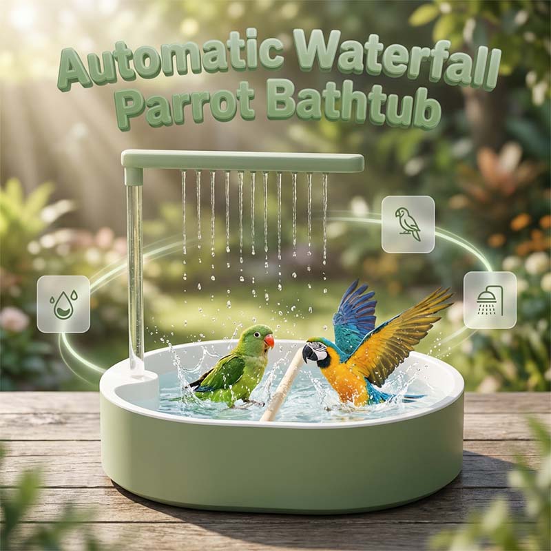 Arenzza electric bird bath with shower and perch, garden tool with watering feature and bird resting spot in a lush outdoor setting.
