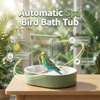 Arenzza electric bird bath with shower and perch, featuring a metal basin, water spout, and perch for birds in a garden setting.