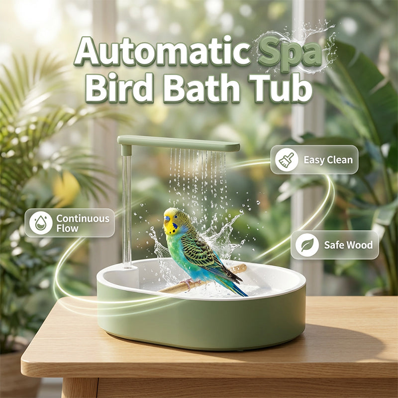 Arenzza electric bird bath with shower and perch, featuring a metal basin, water spout, and perch for birds in a garden setting.