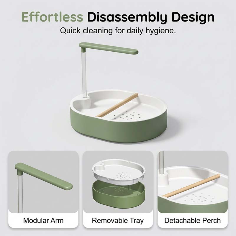 Arenzza electric bird bath with shower and perch, garden tool featuring a water basin and bird perch for outdoor bird bathing.
