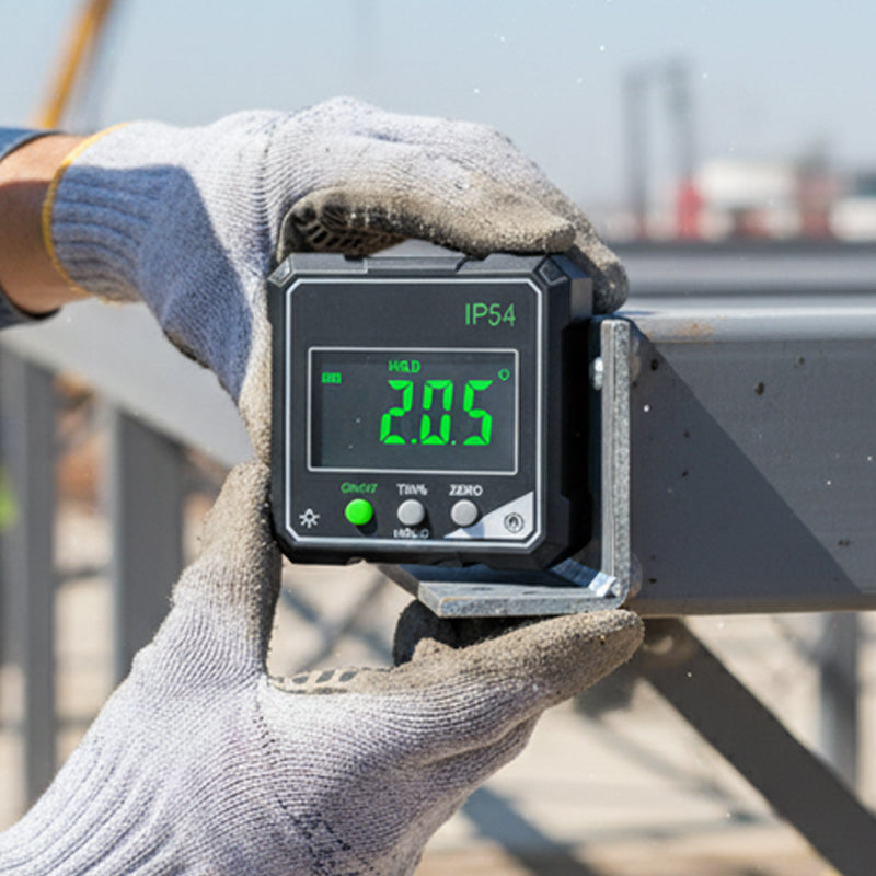 Arenzza IP54 waterproof magnetic digital angle gauge with LCD display and magnetic base for precise angle measurement in tools and garden use.