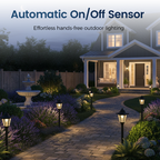 Vintage solar-powered hexagonal garden lights from Arenzza, showing four decorative outdoor lights with metal frames and glass panels.