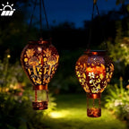 Solar-powered hot air balloon lantern from Arenzza, designed for outdoor garden decor with a colorful, illuminated hot air balloon shape.