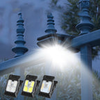 Arenzza outdoor solar clip light with motion sensor, mounted on a garden wall, illuminating the area at dusk.