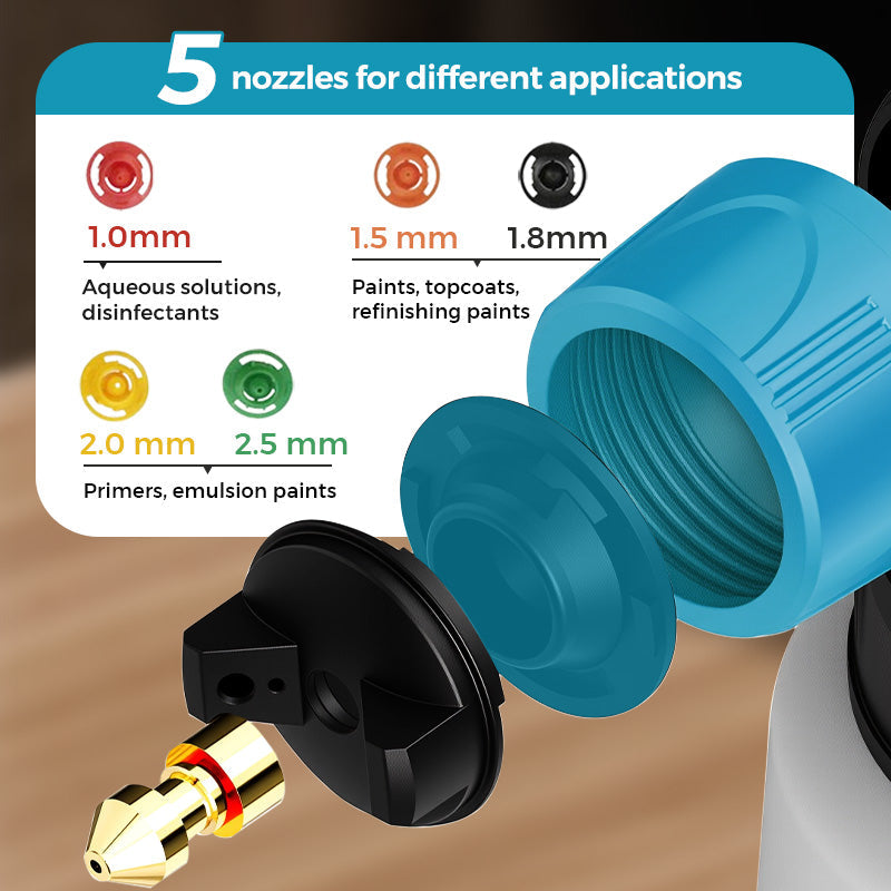 Arenzza cordless electric paint sprayer with spray nozzle and ergonomic handle for fast, clean DIY painting projects.
