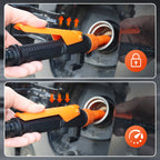 Arenzza battery-powered liquid transfer pump in use, siphoning fuel or water with auto-stop safety feature, compact and portable.