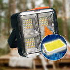 Arenzza portable solar work light with four lighting modes, showing adjustable brightness and compact design for tools and garden use.