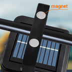 Arenzza portable solar work light with four lighting modes, shown with adjustable handle and bright LED illumination for outdoor tasks.