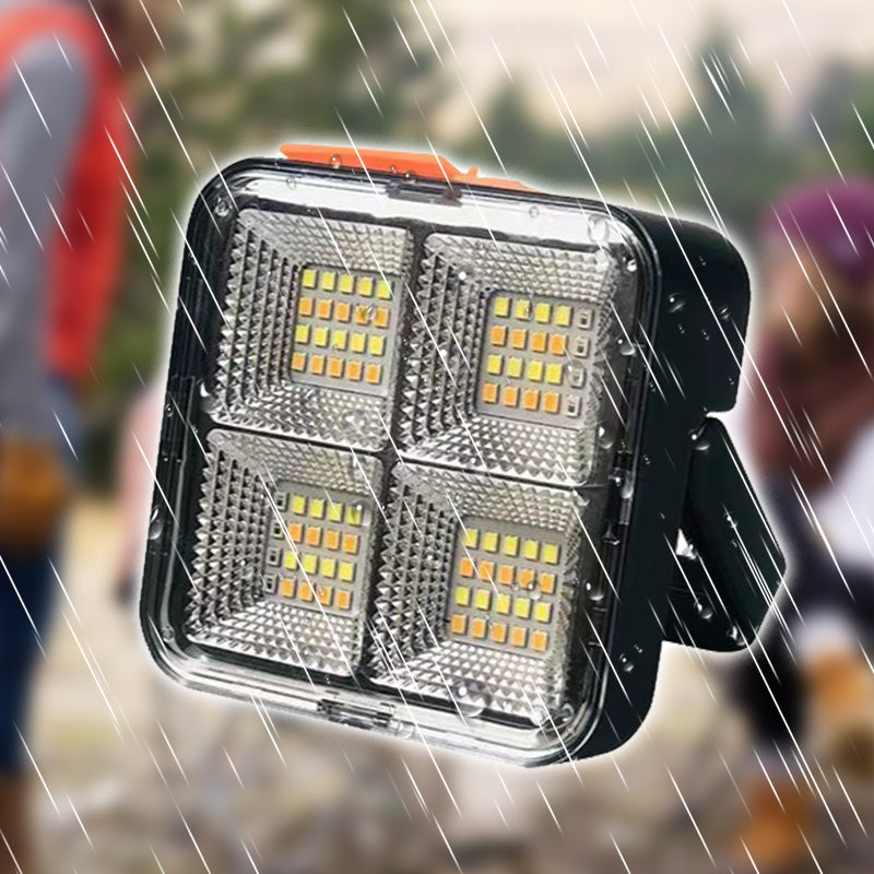 Arenzza portable solar work light with four lighting modes, featuring a compact design and adjustable brightness for tools and garden use.