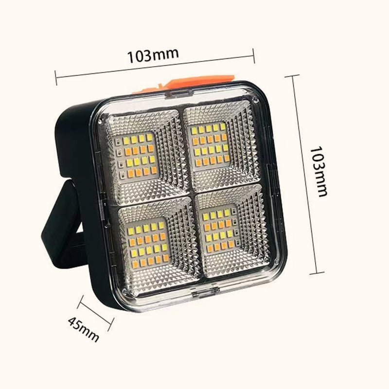 Arenzza portable solar work light with four lighting modes, compact tools and garden lighting device in black with adjustable stand
