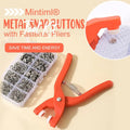 Arenzza metal snap buttons with fastener pliers tool kit for DIY clothing and fabric projects, showing assembled tools and snaps.