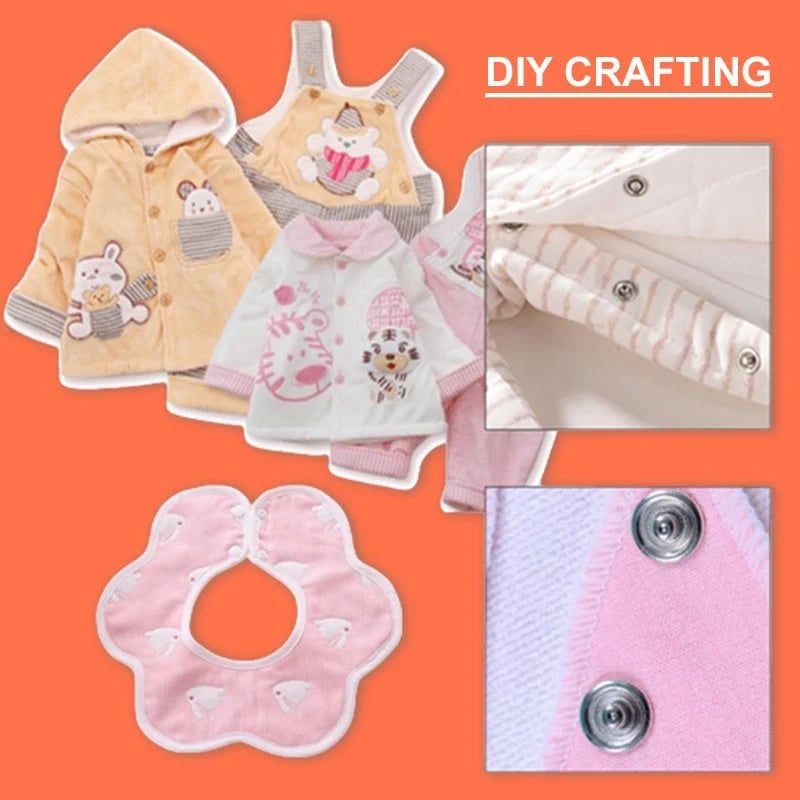 Arenzza metal snap buttons with fastener pliers tool kit for fabric and craft projects, featuring various snap button components and pliers.