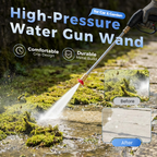 Arenzza high-pressure water gun with three interchangeable nozzles, durable aluminum alloy construction, ideal for gardening and cleaning.