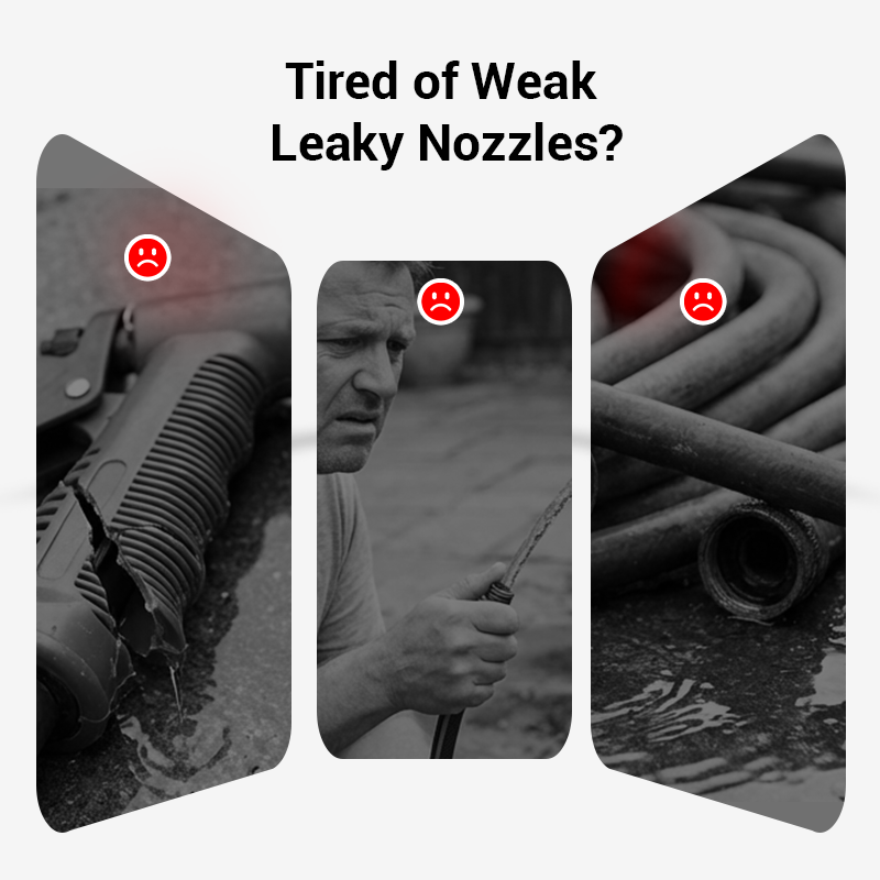 Arenzza high-pressure water gun with three interchangeable nozzles, durable aluminum alloy construction, for garden and cleaning use.