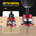 Arenzza 4-piece wood countersink drill bit set with depth stop, showing metal drill bits for woodworking projects.