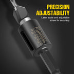 Arenzza 4-piece wood countersink drill bit set with depth stop, showing metal drill bits for woodworking projects.