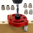 Arenzza self-centering dowel jig kit for precise woodworking, featuring drill guides and clamps for perfect wood joints.