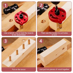 Arenzza self-centering dowel jig kit for precision woodworking and perfect wood joints, shown with drill guides and components.