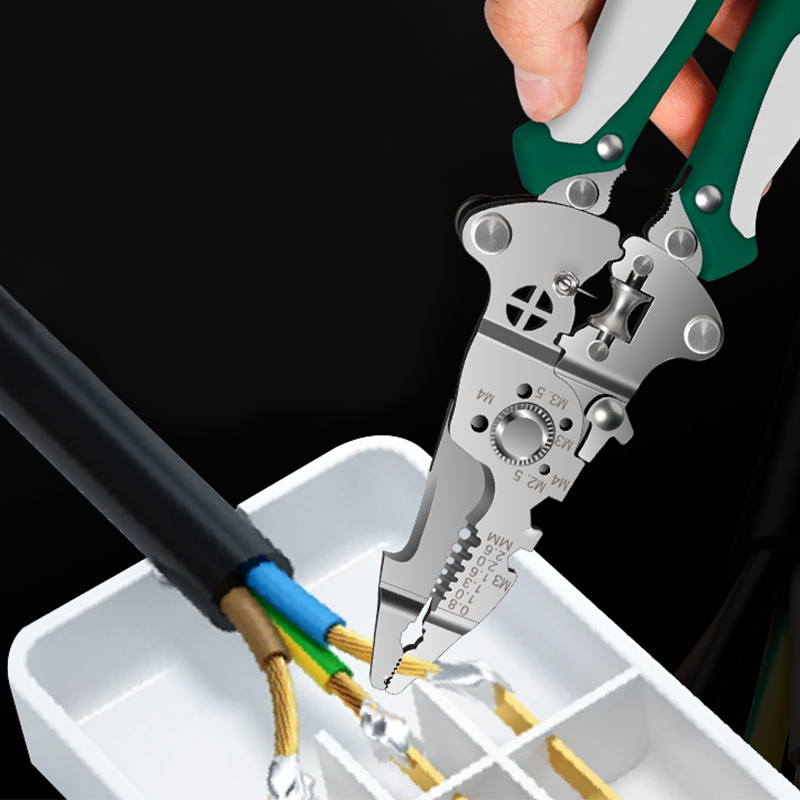 Arenzza multifunctional folding wire strippers with built-in voltage tester, versatile tool for electrical wiring and garden projects.