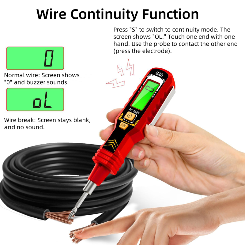 Arenzza non-contact voltage tester with LCD display, handheld electrical testing tool for detecting live wires safely.