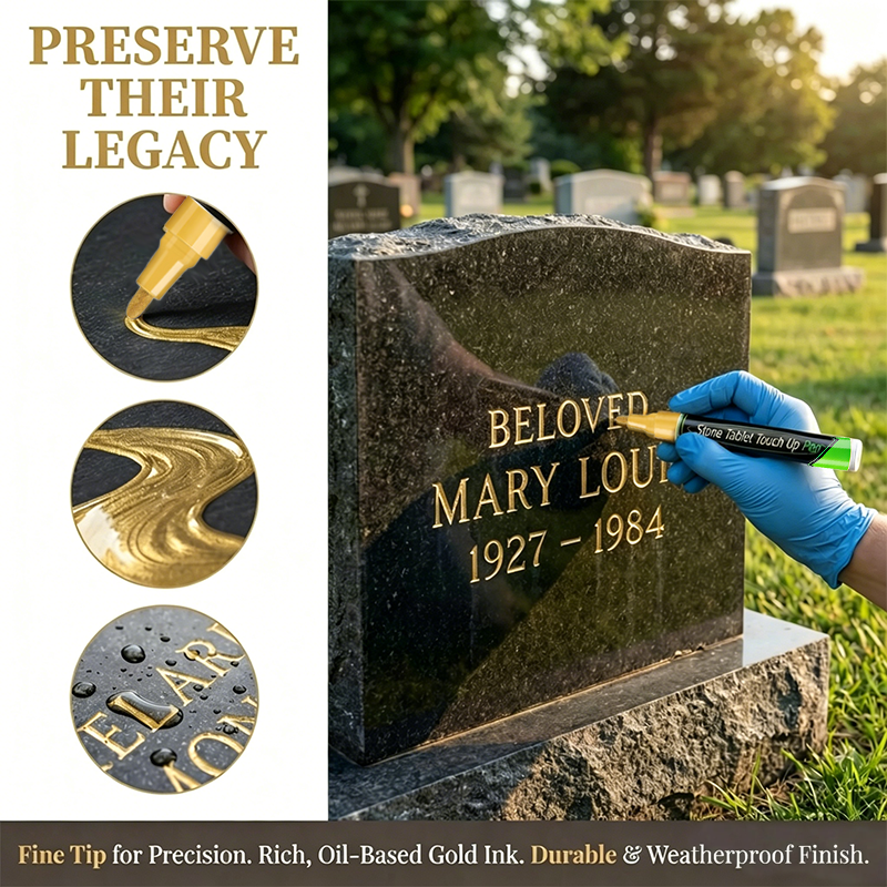 Arenzza Tombstone Marker Pen for grave inscriptions, featuring a black pen with fine tip for fading or damaged grave markers.