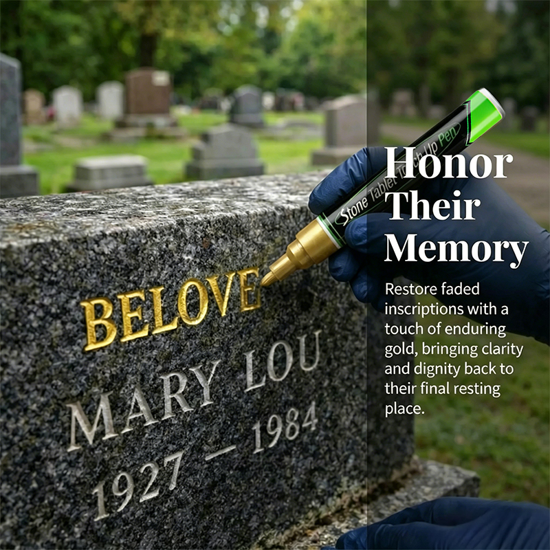 Arenzza Tombstone Marker Pen used for restoring faded grave inscriptions on stone or grave markers.