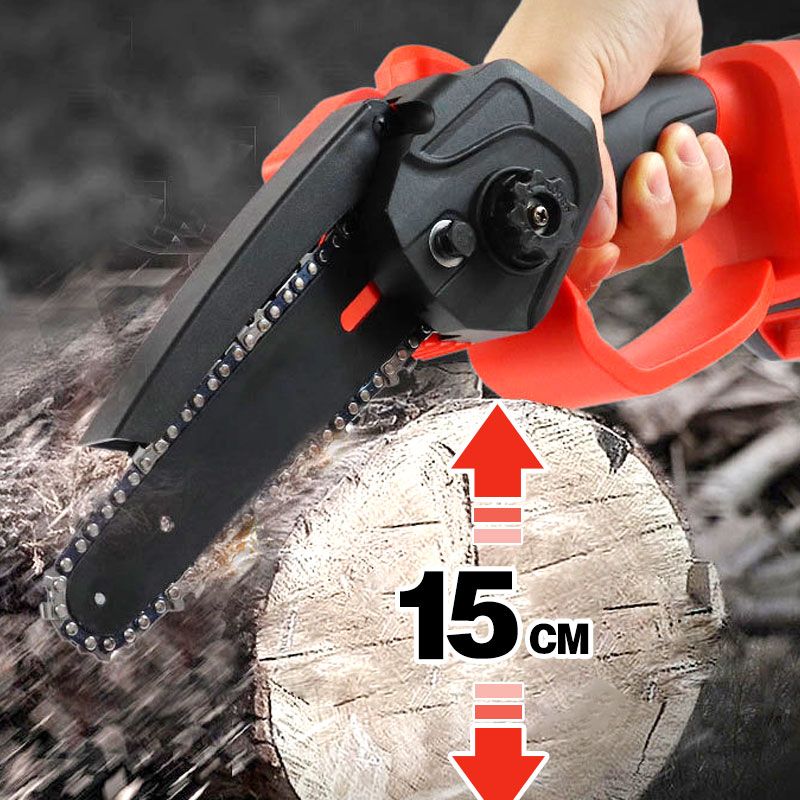 Arenzza Mini 6-inch rechargeable chain saw with battery included, ideal for gardening and small cutting tasks.