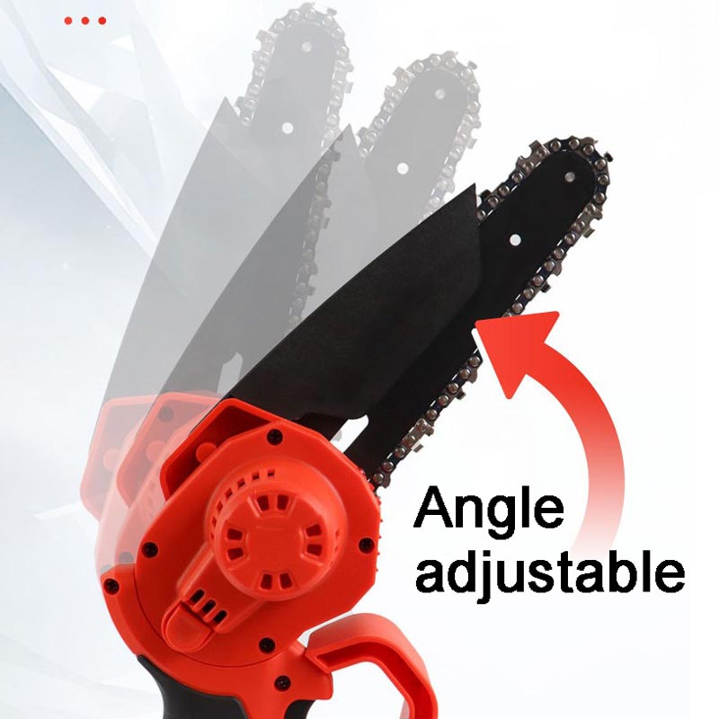 Arenzza mini 6-inch rechargeable chainsaw with battery and handle, designed for gardening and cutting tasks.