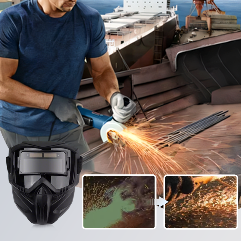 Arenzza auto-darkening welding mask for tools and garden, featuring adjustable headgear and eye protection for welding tasks.