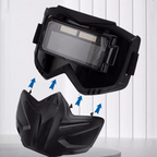 Arenzza auto-darkening welding mask with adjustable headgear and viewing window, designed for welding safety and protection.