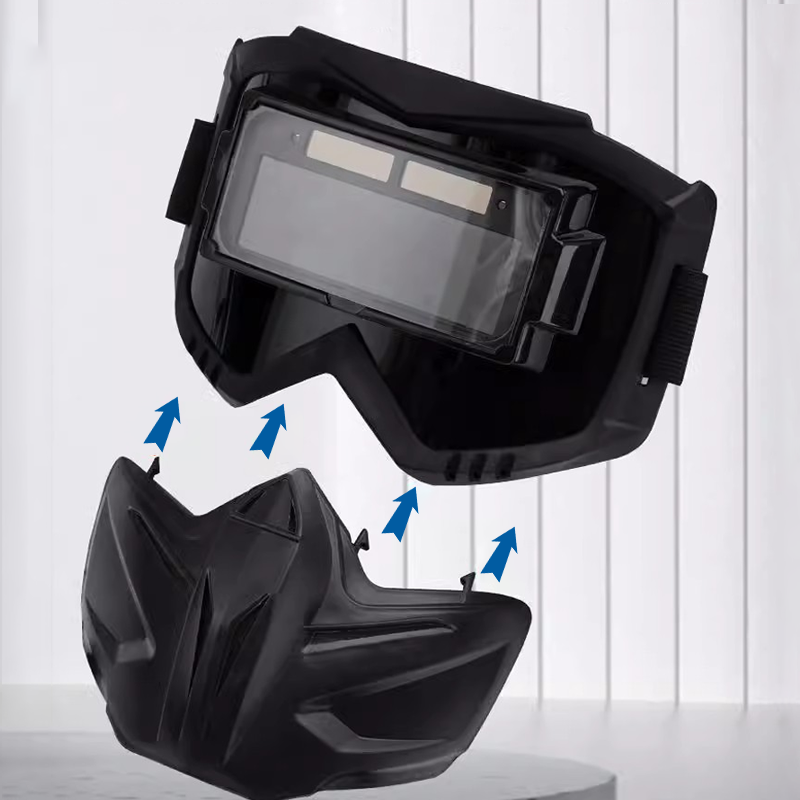 Arenzza auto-darkening welding mask with adjustable headgear and viewing window, designed for welding safety and protection.