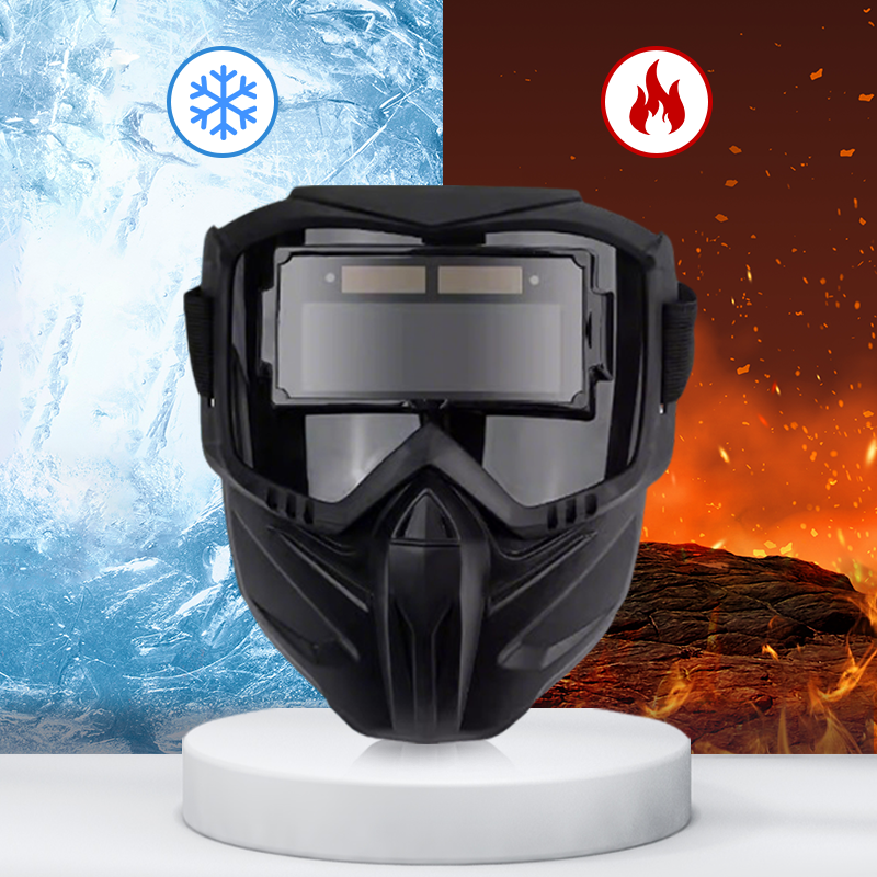 Arenzza auto-darkening welding mask with adjustable headgear, protective viewing window, and sleek black design for welding safety.