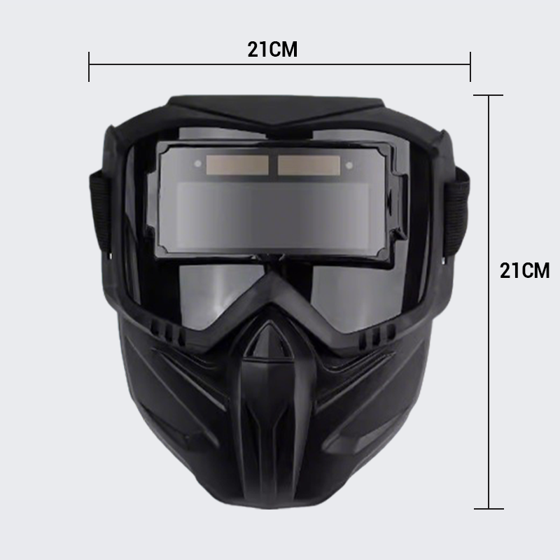 Arenzza auto-darkening welding mask with adjustable headgear, safety viewing window, and full-face coverage for welding safety.