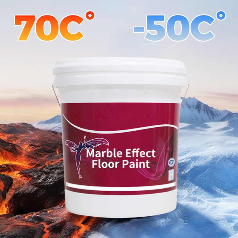 Arenzza marble-patterned mortar paint for indoor and outdoor walls and floors, showing a sample application with a marble design.