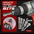 Set of 5 Arenzza magnetic hexagon nut driver bits for tools and garden use, featuring durable metal construction and magnetic tips.