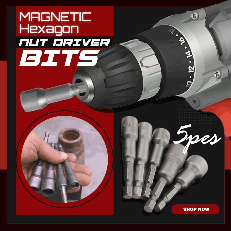 Set of 5 Arenzza magnetic hexagon nut driver bits for tools and garden use, featuring durable metal construction and magnetic tips.