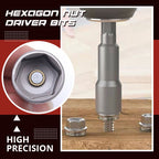 A set of 5 Arenzza magnetic hexagon nut driver bits for tools and garden use, shown in a close-up image.