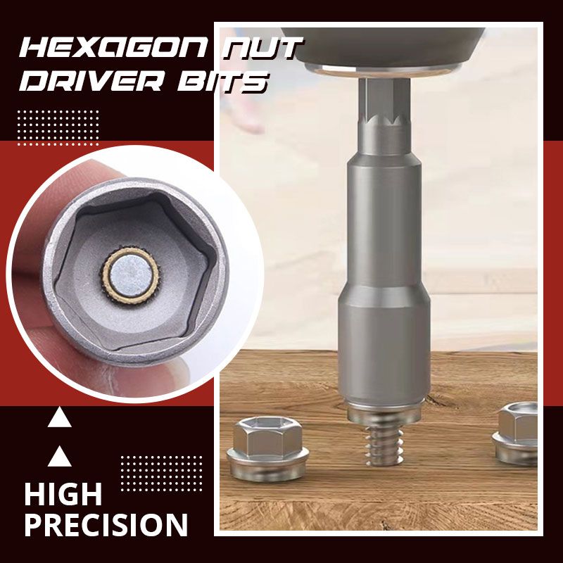 A set of 5 Arenzza magnetic hexagon nut driver bits for tools and garden use, shown in a close-up image.