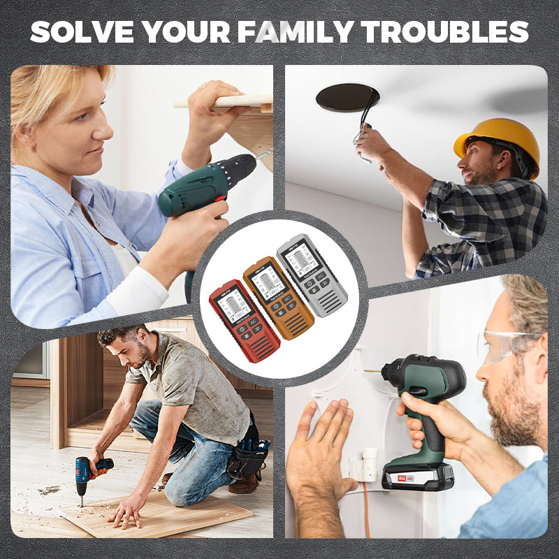 Arenzza multifunctional handheld metal and wall detector tool with digital display, used for finding metal objects behind walls.