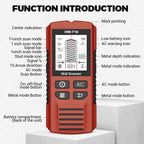 Arenzza multifunctional handheld metal and wall detector tool showing display screen and detection sensors for tools and garden use.