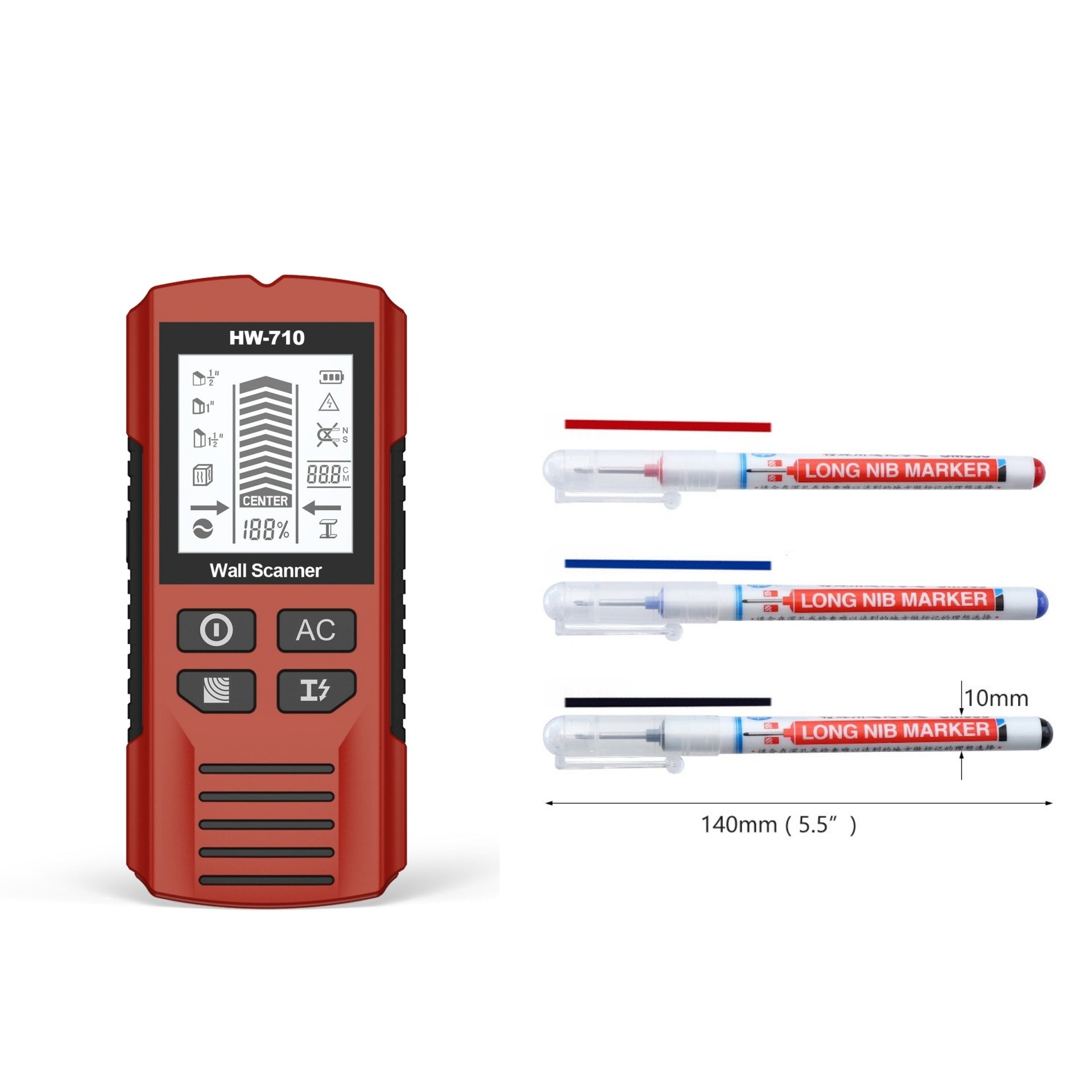 Arenzza multifunctional handheld metal and wall detector tool with digital display, used for finding metal objects behind walls.